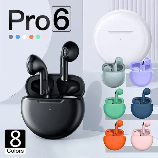 Pro 6 TWS Bluetooth Earbuds - Stereo Sound & Charging Case
