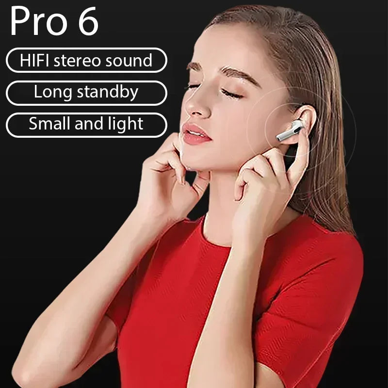 Pro 6 TWS Bluetooth Earbuds - Stereo Sound & Charging Case