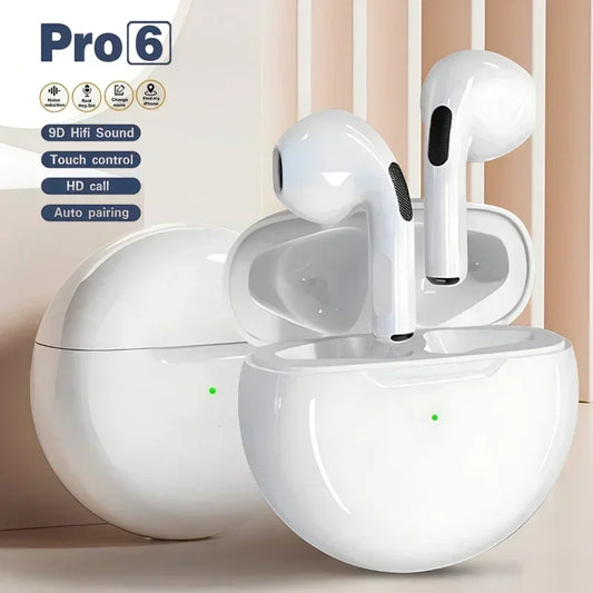 Pro 6 TWS Bluetooth Earbuds - Stereo Sound & Charging Case
